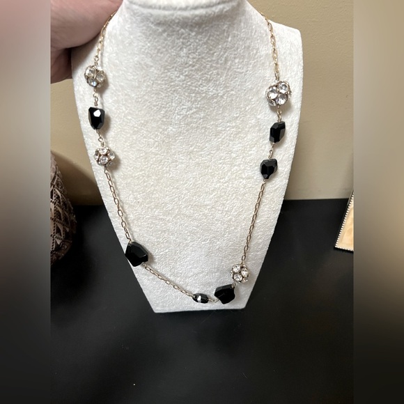 J. Crew Elegant Black and Gold Necklace Long, Designer Fashion Jewelry - Picture 1 of 9